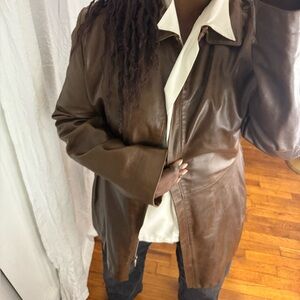 Nicole Miller Brown Leather square panel zip up quilted coat